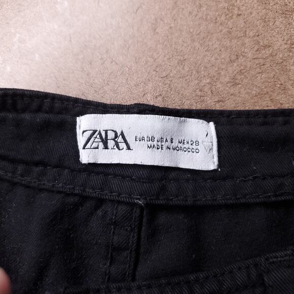 Zara Wide Leg Cargo Pants Womens 6 Black Utility Pockets Streetwear Boho Skater - Picture 10 of 12